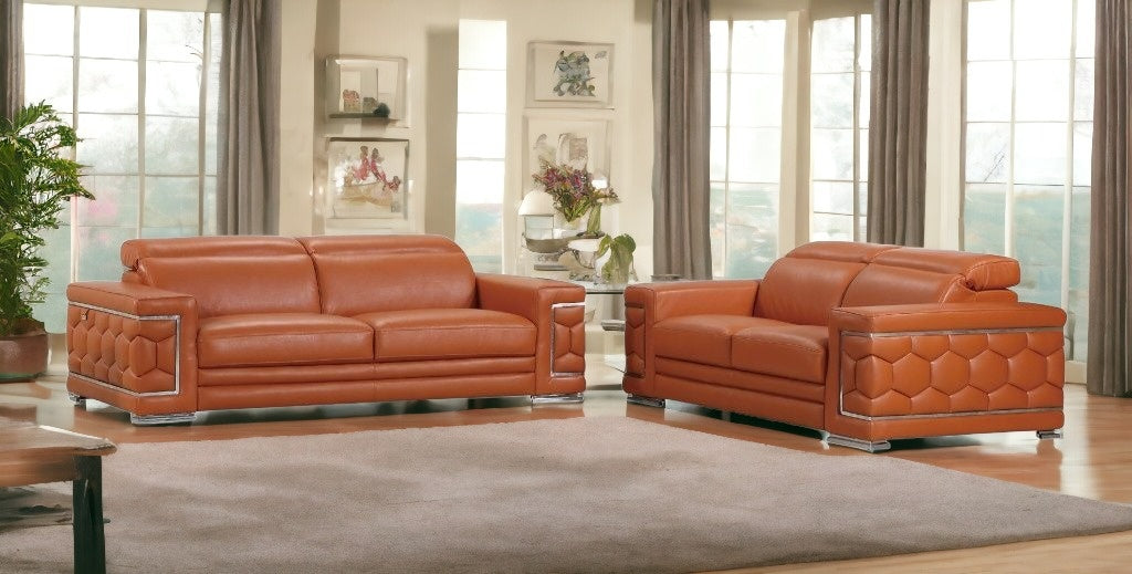 Two Piece Indoor Italian Leather Five Person Seating Set