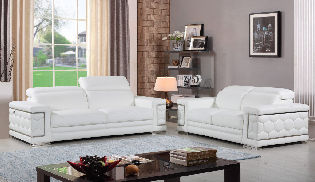 Two Piece Indoor Italian Leather Five Person Seating Set