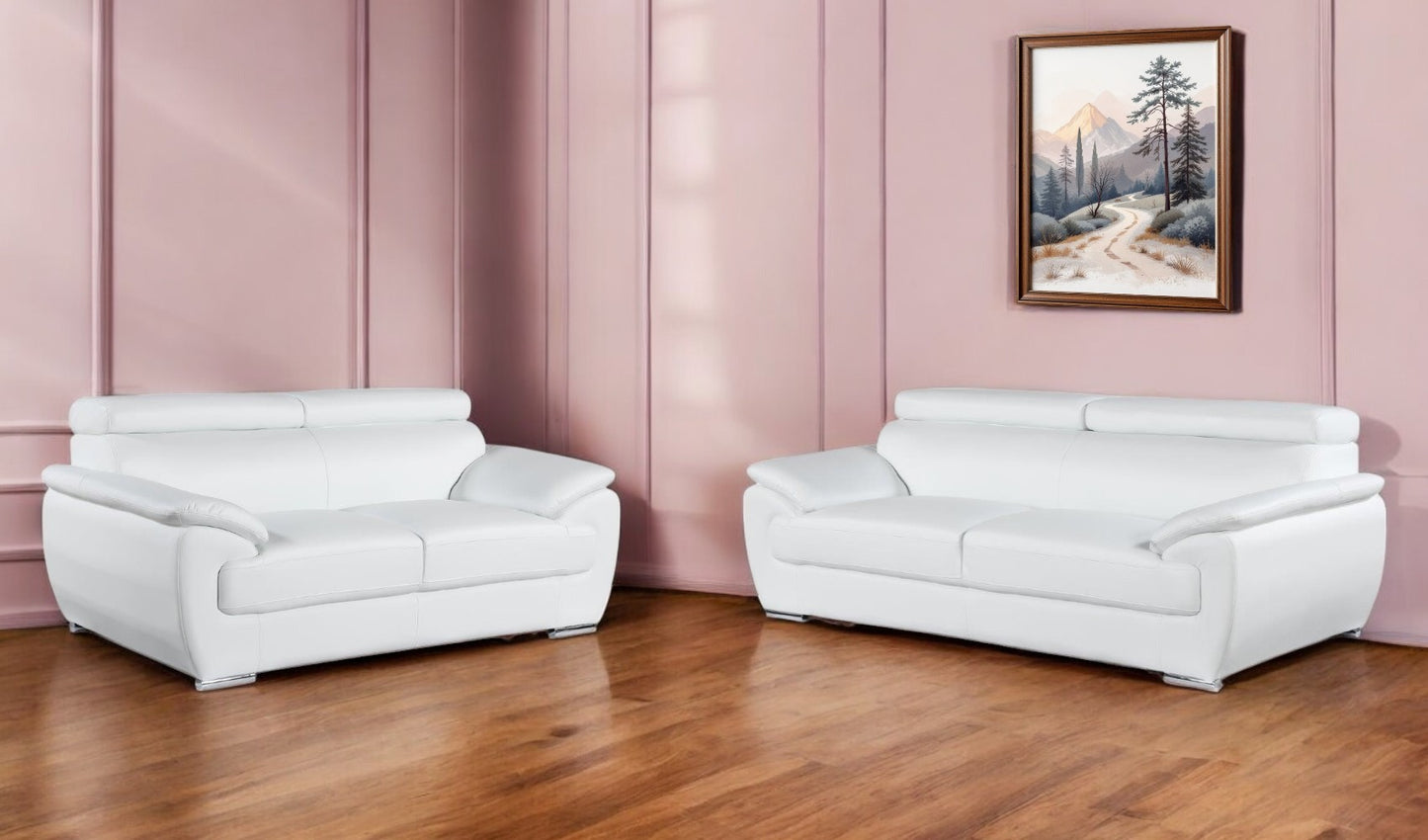 Two Piece Indoor Genuine Leather Five Person Seating Set