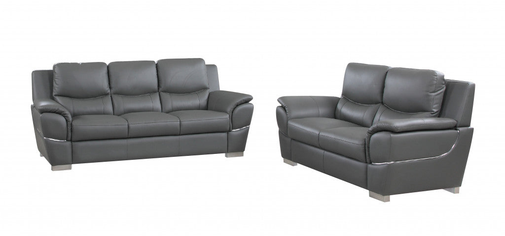 Two Piece Indoor Genuine Leather Five Person Seating Set