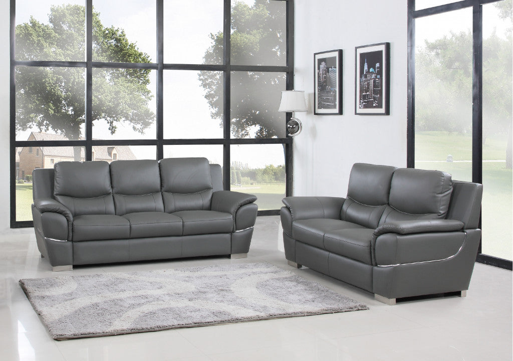 Two Piece Indoor Genuine Leather Five Person Seating Set