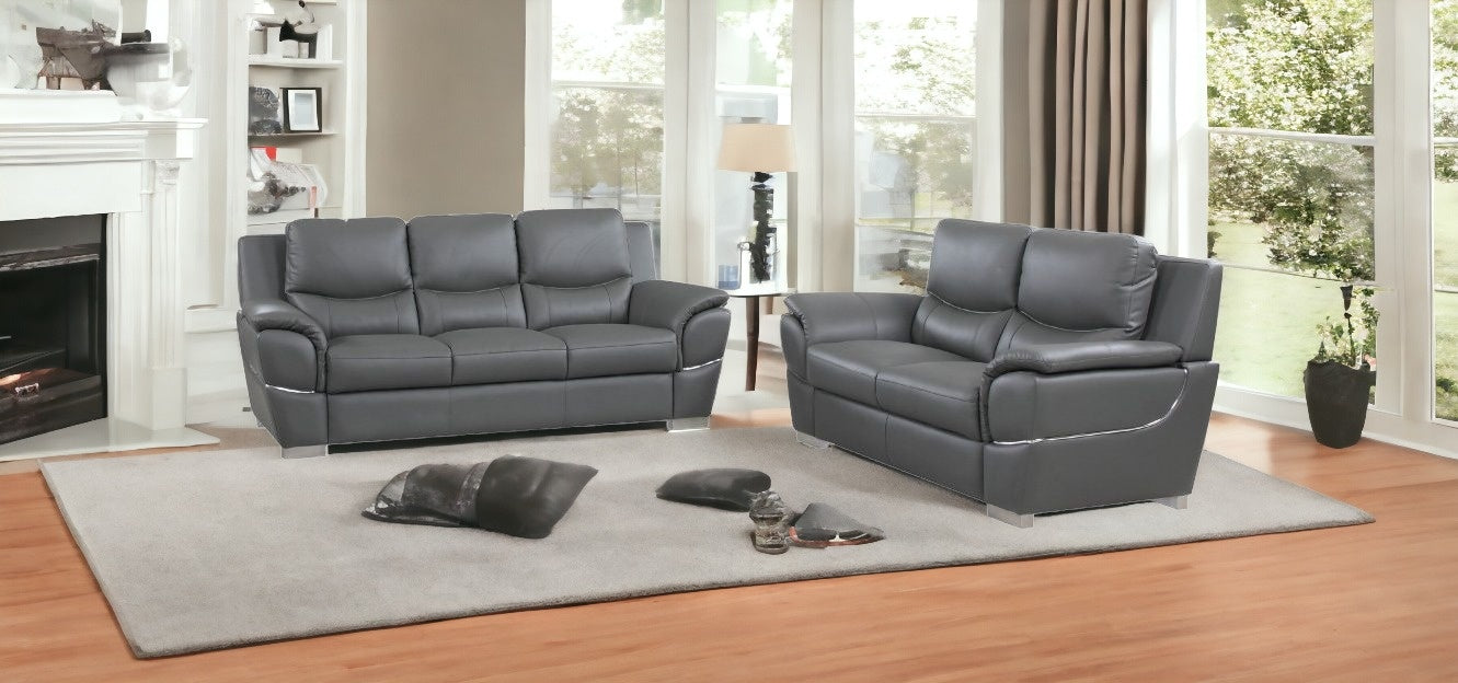Two Piece Indoor Genuine Leather Five Person Seating Set