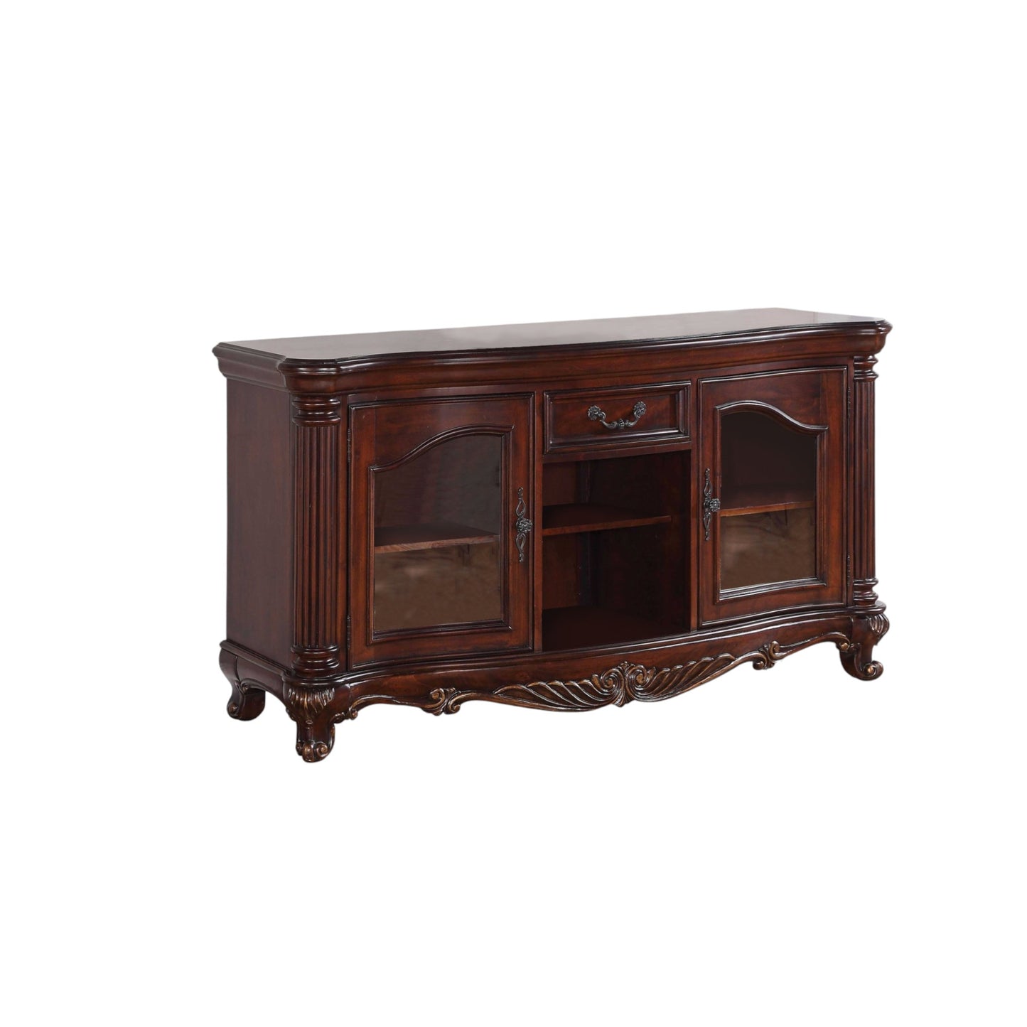 Cherry Cabinet Enclosed Storage TV Stand with Bookcase