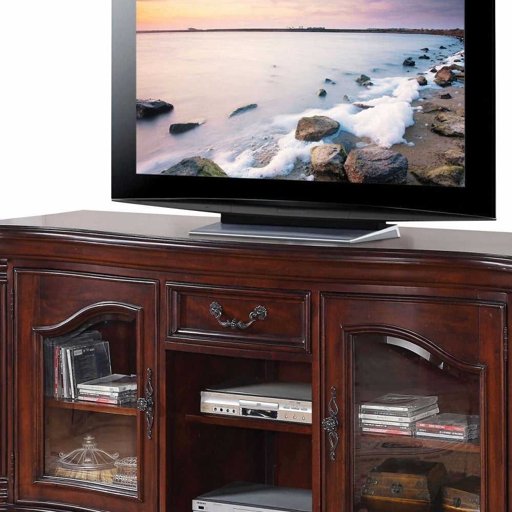 Cherry Cabinet Enclosed Storage TV Stand with Bookcase