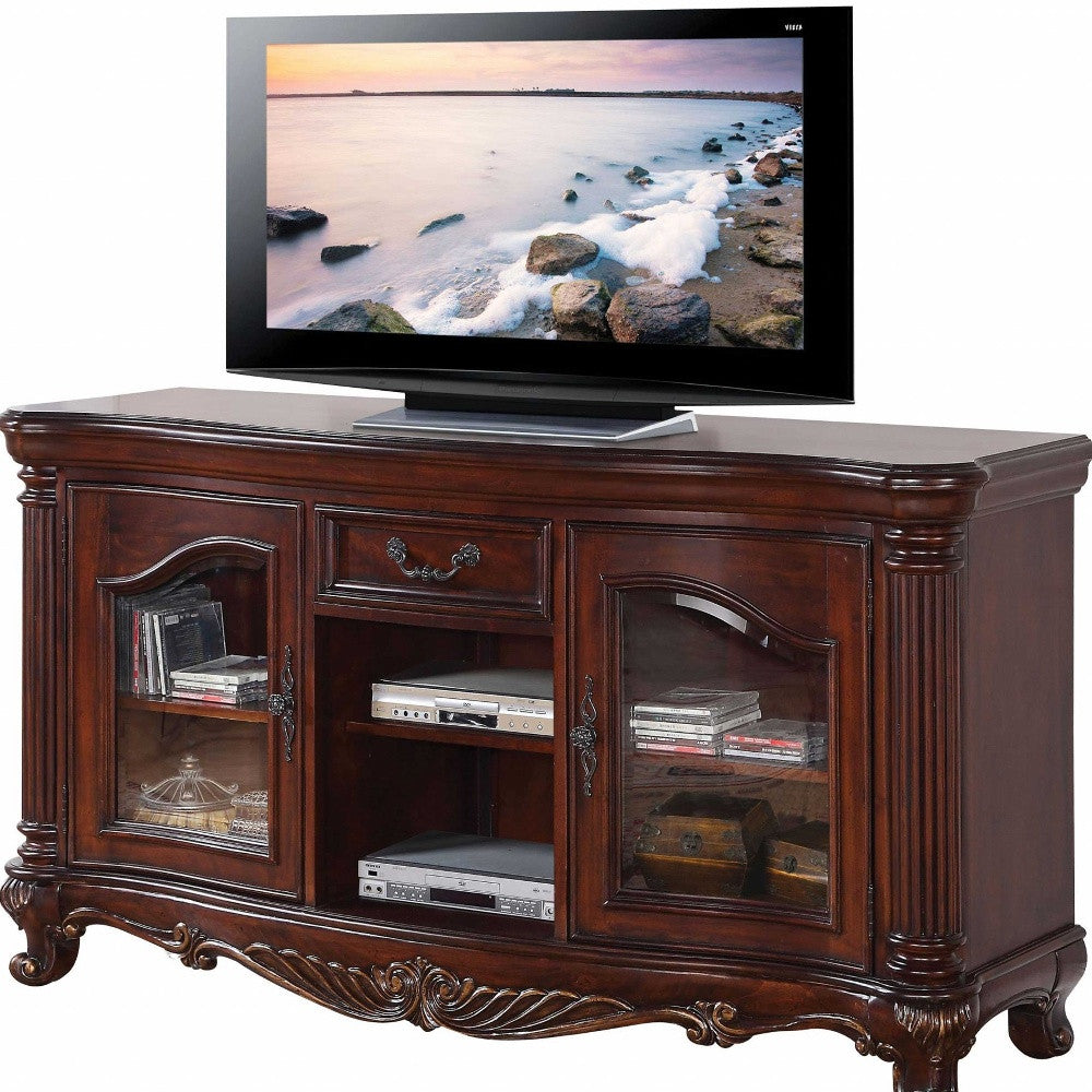 Cherry Cabinet Enclosed Storage TV Stand with Bookcase