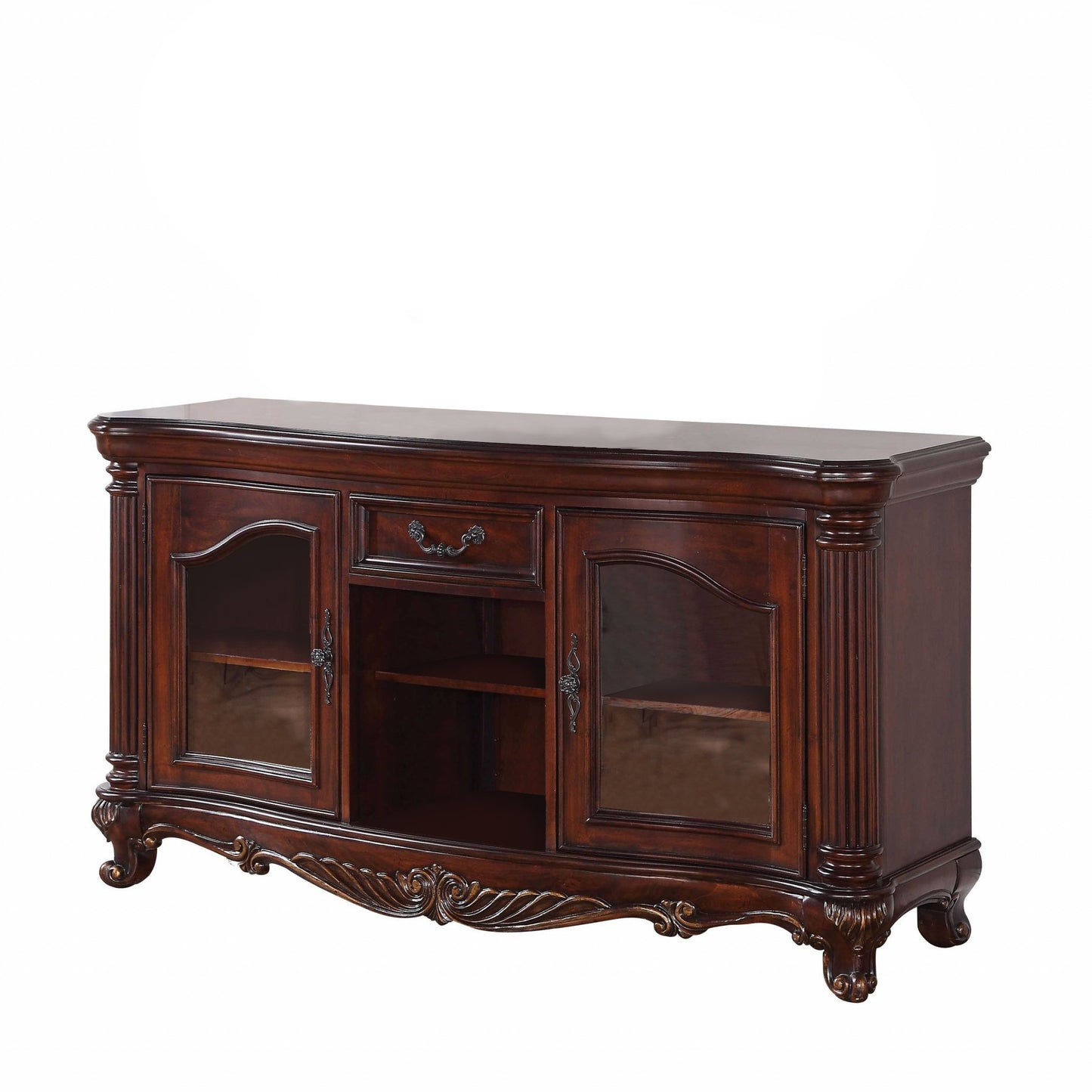 Cherry Cabinet Enclosed Storage TV Stand with Bookcase