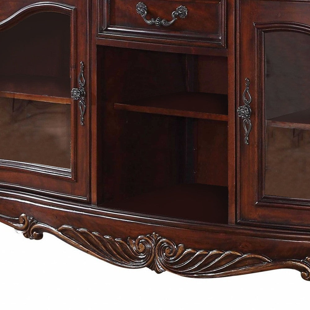 Cherry Cabinet Enclosed Storage TV Stand with Bookcase