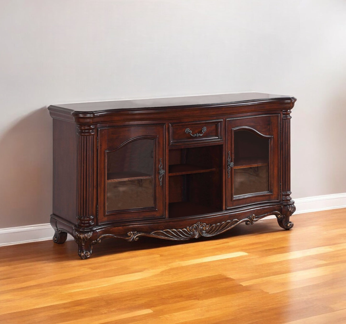 Cherry Cabinet Enclosed Storage TV Stand with Bookcase