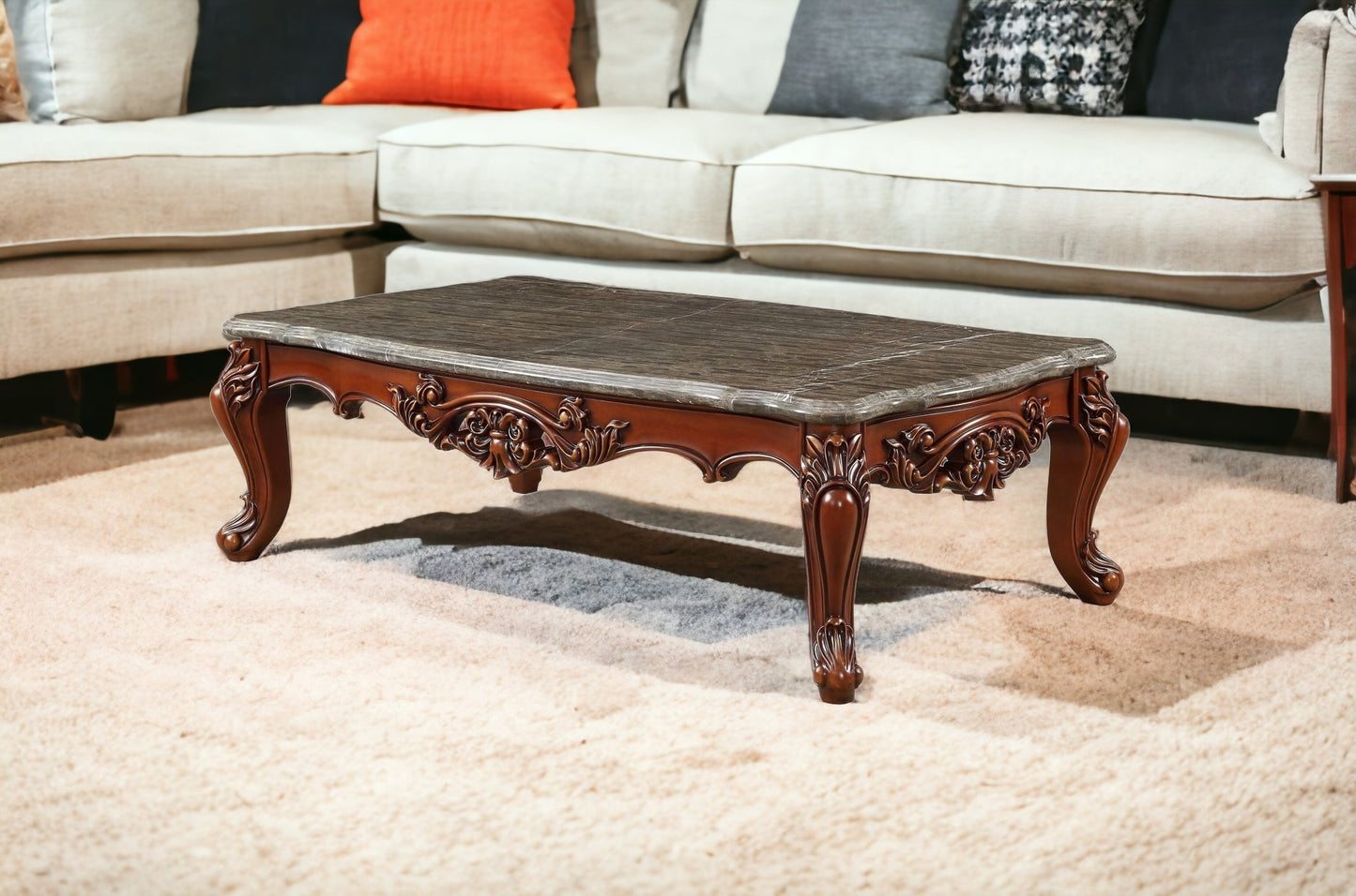Genuine Marble and Solid Wood Coffee Table