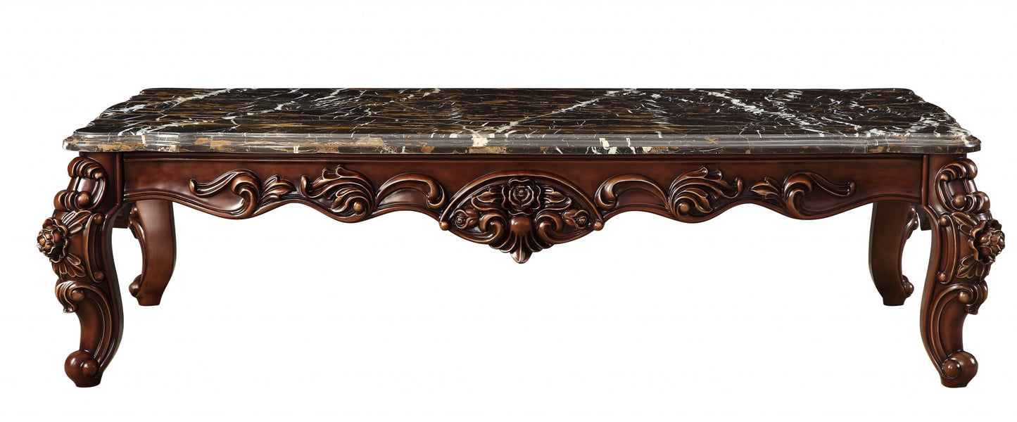 Genuine Marble and Solid Wood Coffee Table