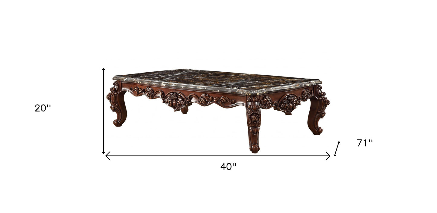 Genuine Marble and Solid Wood Coffee Table
