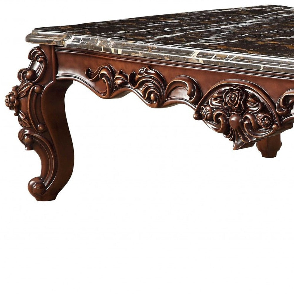 Genuine Marble and Solid Wood Coffee Table