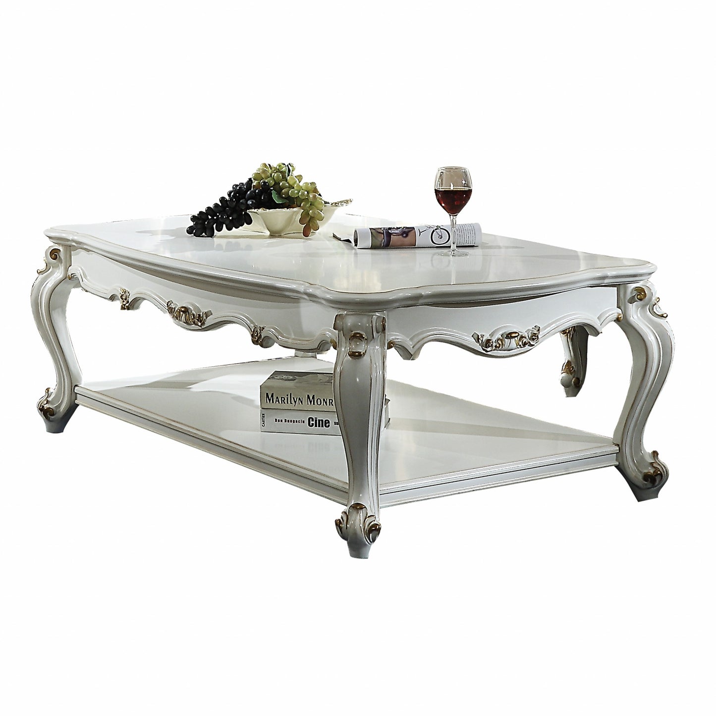 Resin and Wood Coffee Table with Shelf