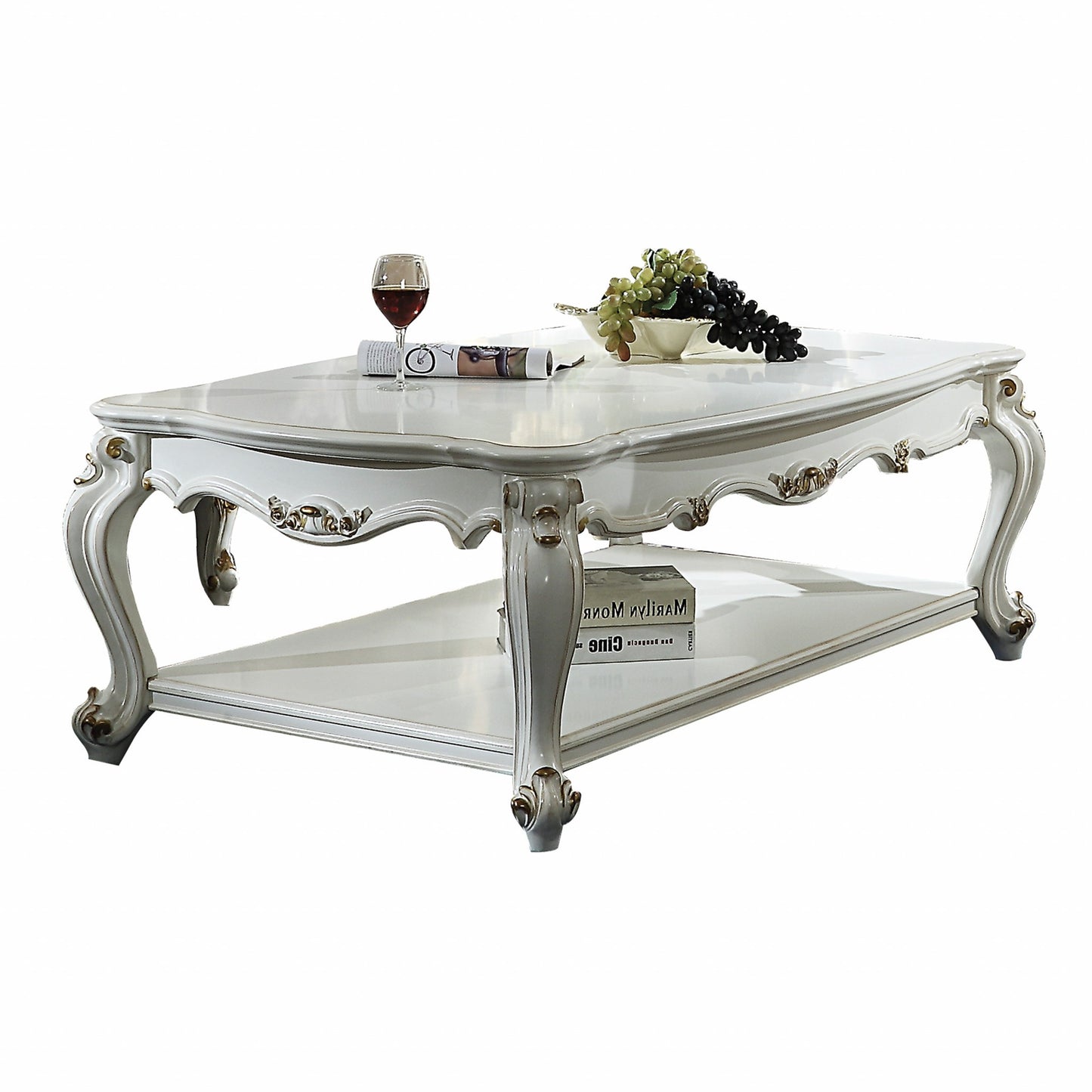 Resin and Wood Coffee Table with Shelf