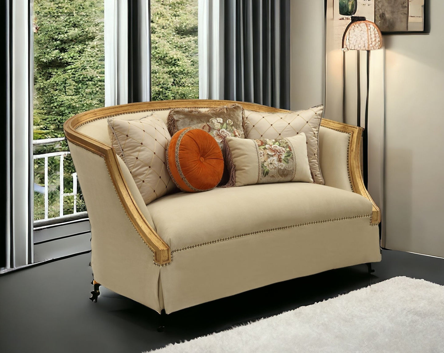Curved Loveseat and Toss Pillows