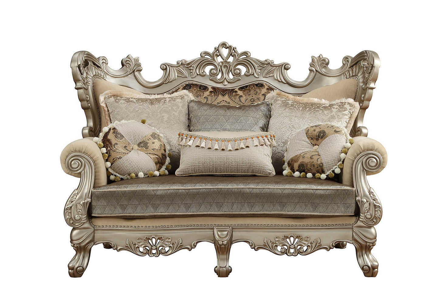 Damask Chesterfield Loveseat and Toss Pillows
