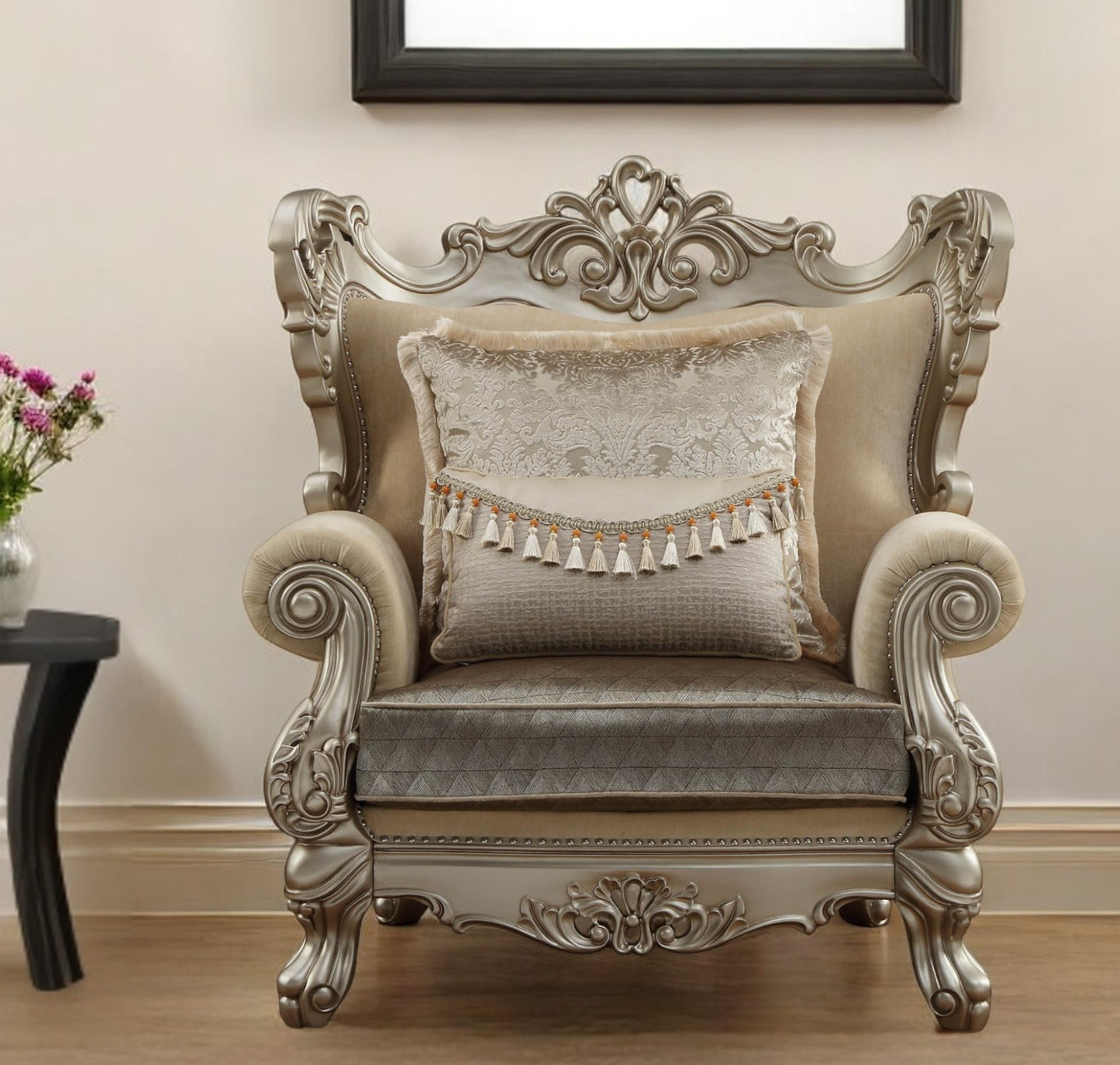 Fabric Geometric Arm Chair and Toss Pillow