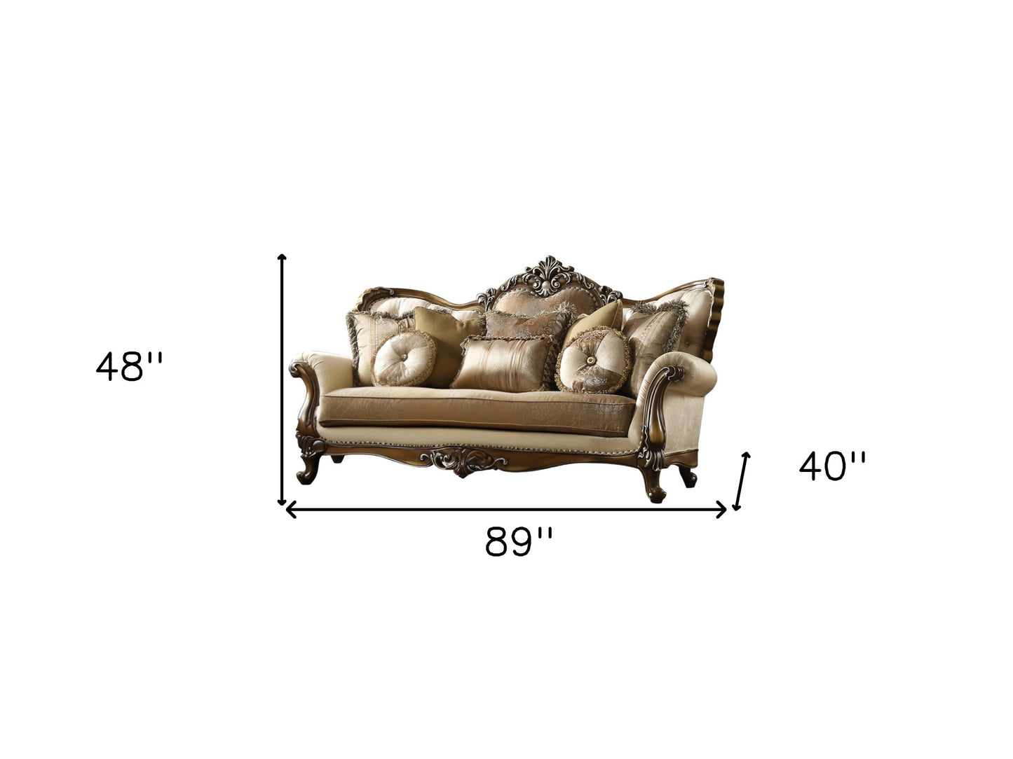 Polyester Blend Curved Floral Sofa and Toss Pillows with Brown Legs
