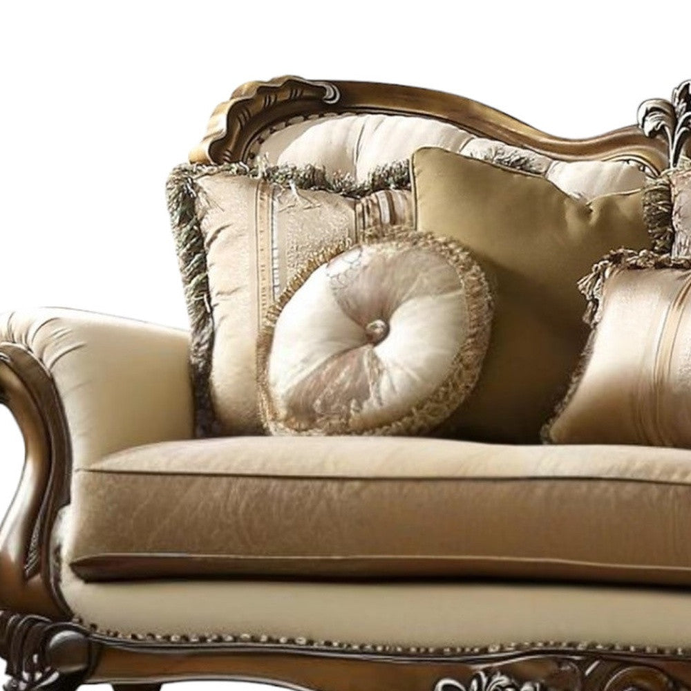 Polyester Blend Curved Floral Sofa and Toss Pillows with Brown Legs