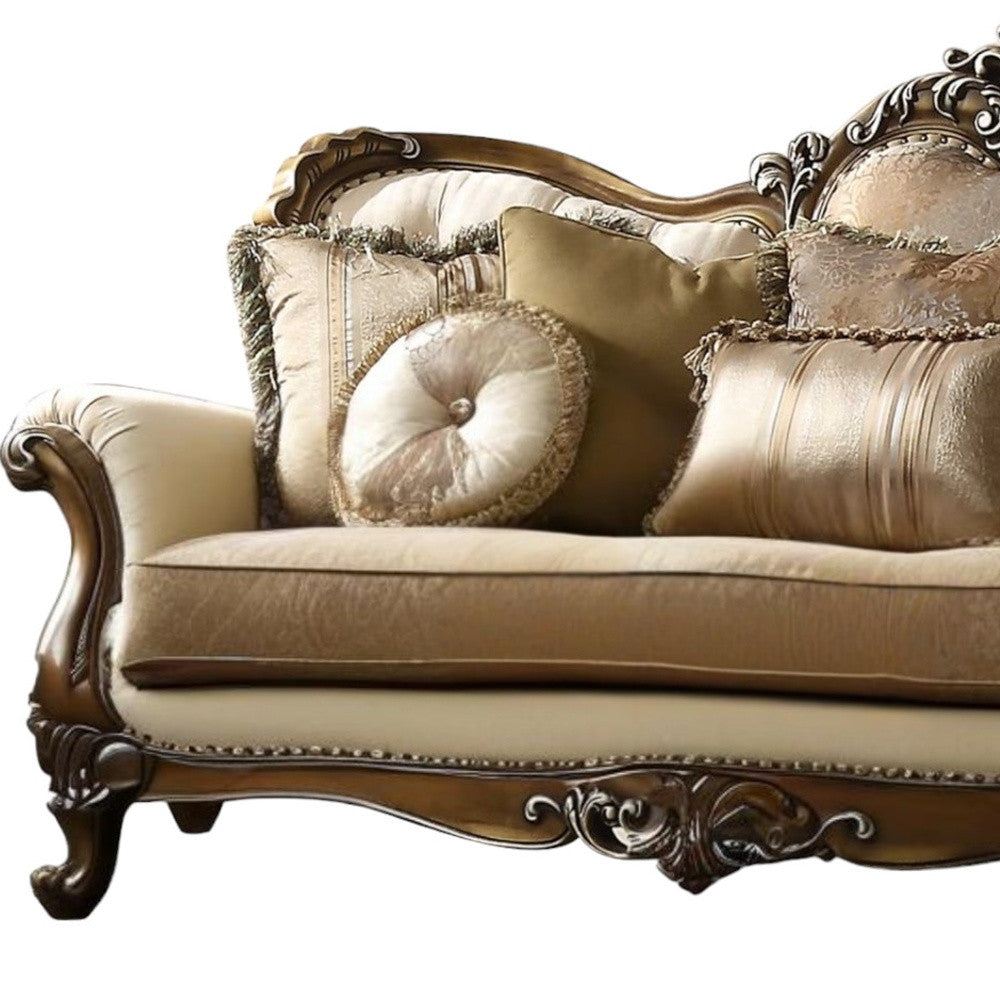 Polyester Blend Curved Floral Sofa and Toss Pillows with Brown Legs