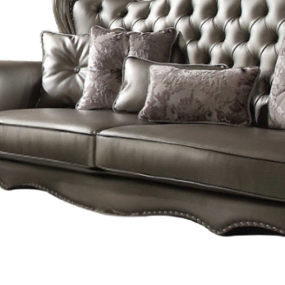 Faux Leather Curved Sofa and Toss Pillows