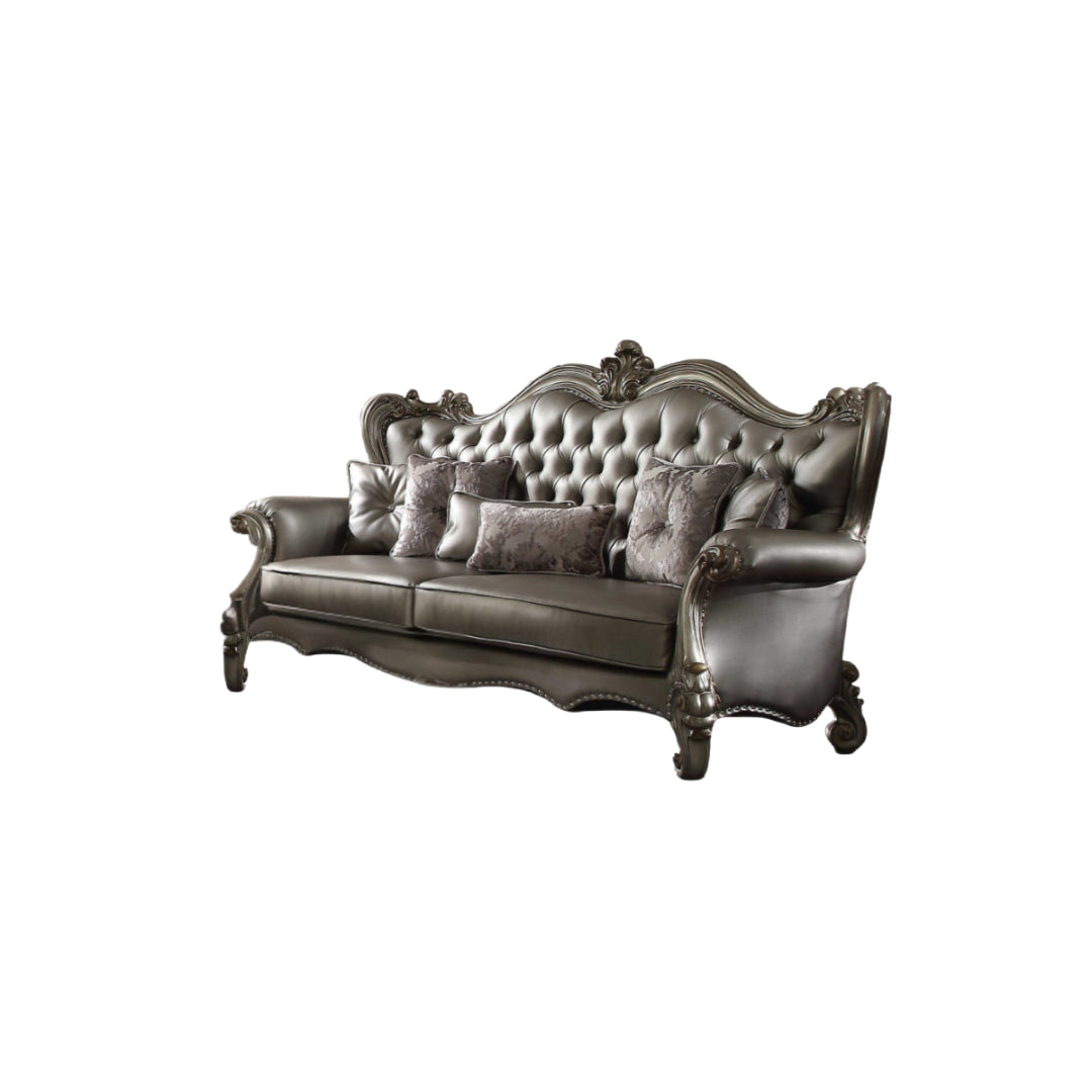 Faux Leather Curved Sofa and Toss Pillows