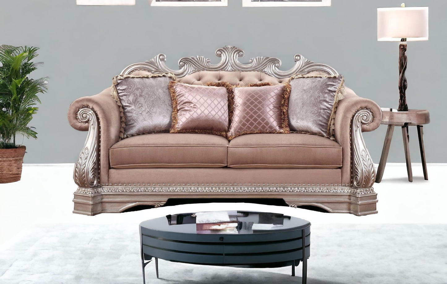 Velour Loveseat and Toss Pillows