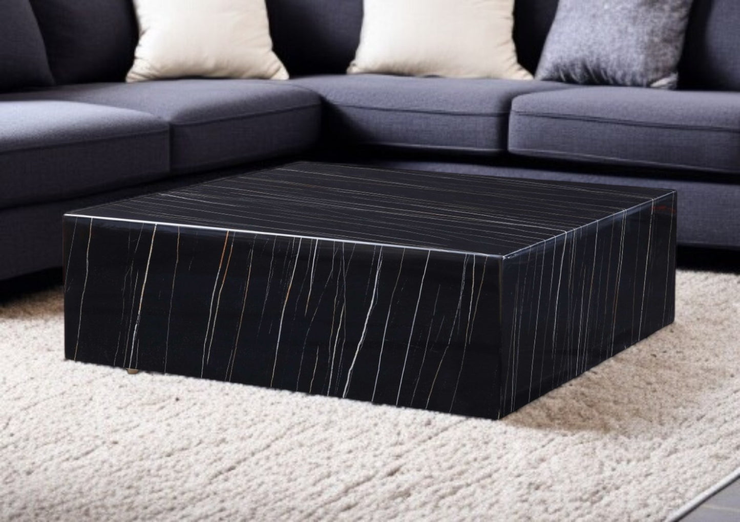 Genuine Marble and Brass Square Coffee Table