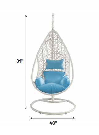 Steel stand finished Metal Outdoor Swing Chair with Blue Cushion