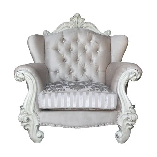Fabric Damask Tufted Chair and a Half and Toss Pillows