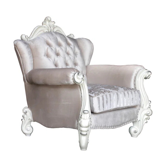 Fabric Damask Tufted Chair and a Half and Toss Pillows