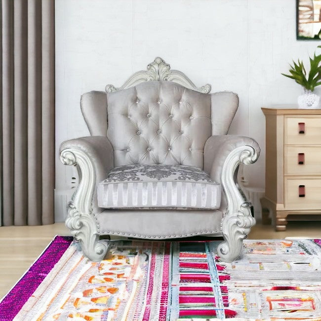 Fabric Damask Tufted Chair and a Half and Toss Pillows