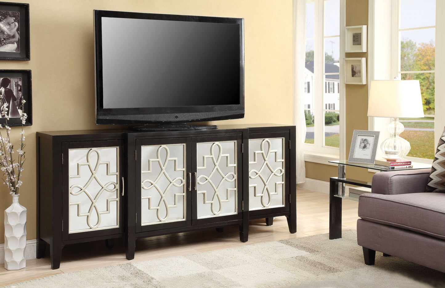 Mirrored Solid Wood Distressed Solid Console Table