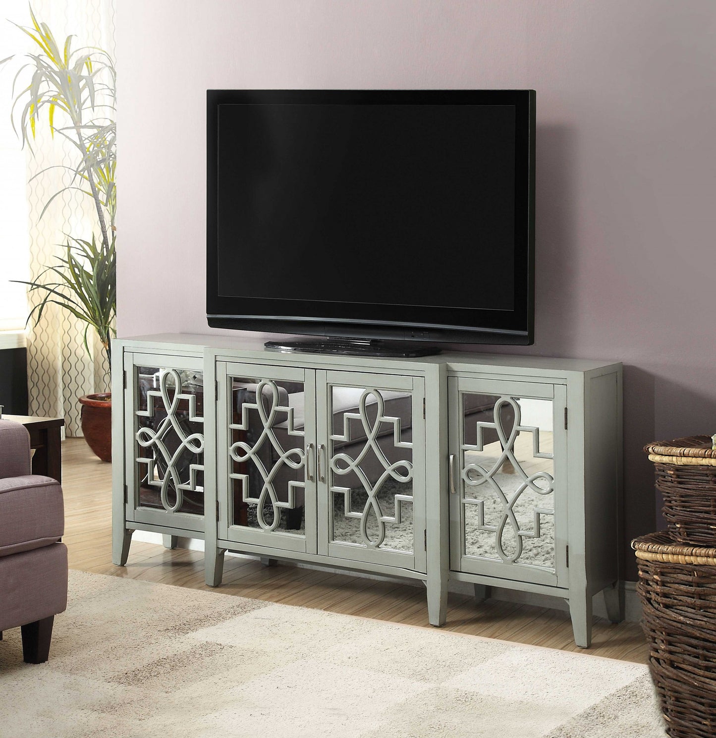 Mirrored Wood Distressed Solid Console Table