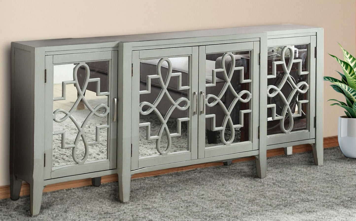 Mirrored Wood Distressed Solid Console Table