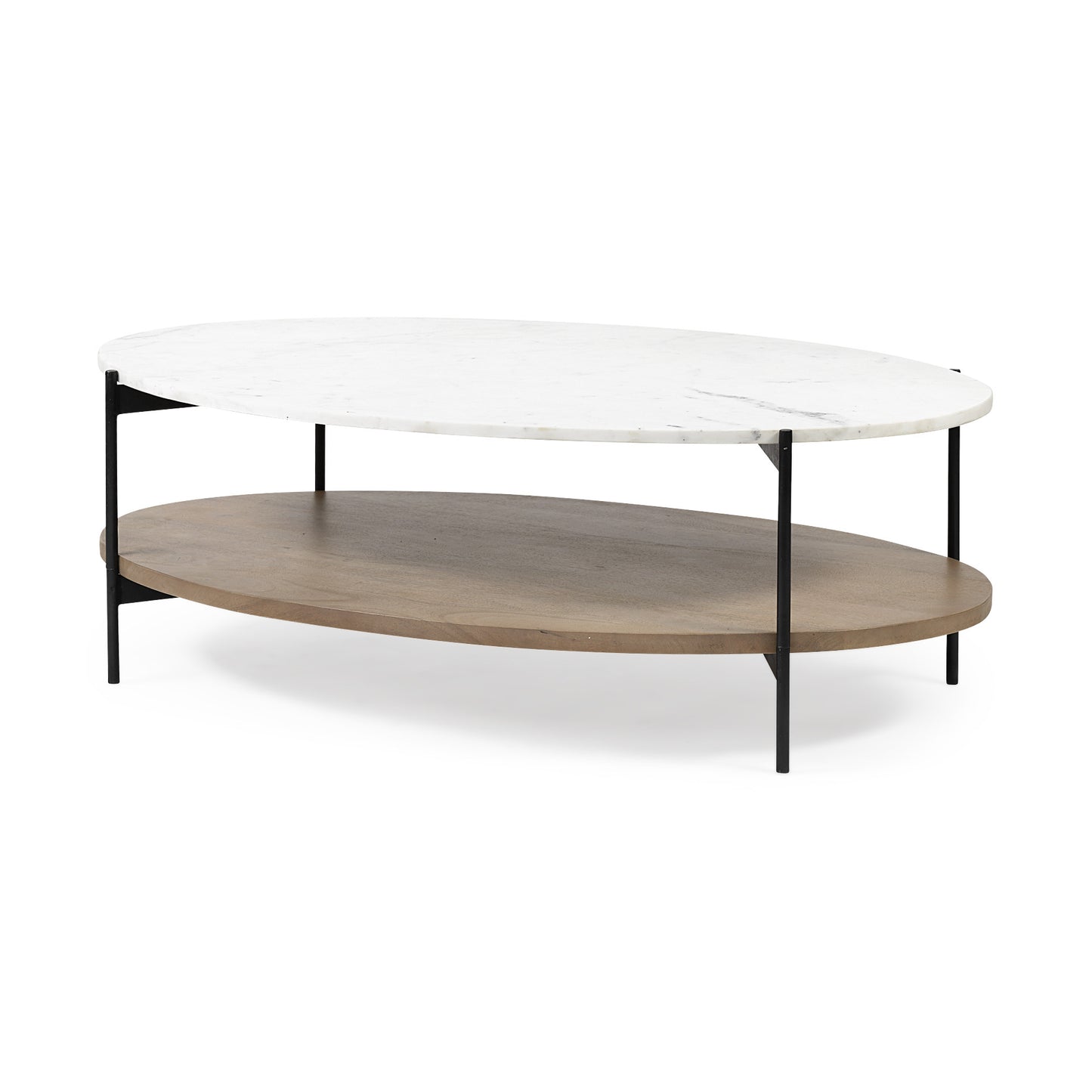 Genuine Marble and Metal Oval Coffee Table with Shelf