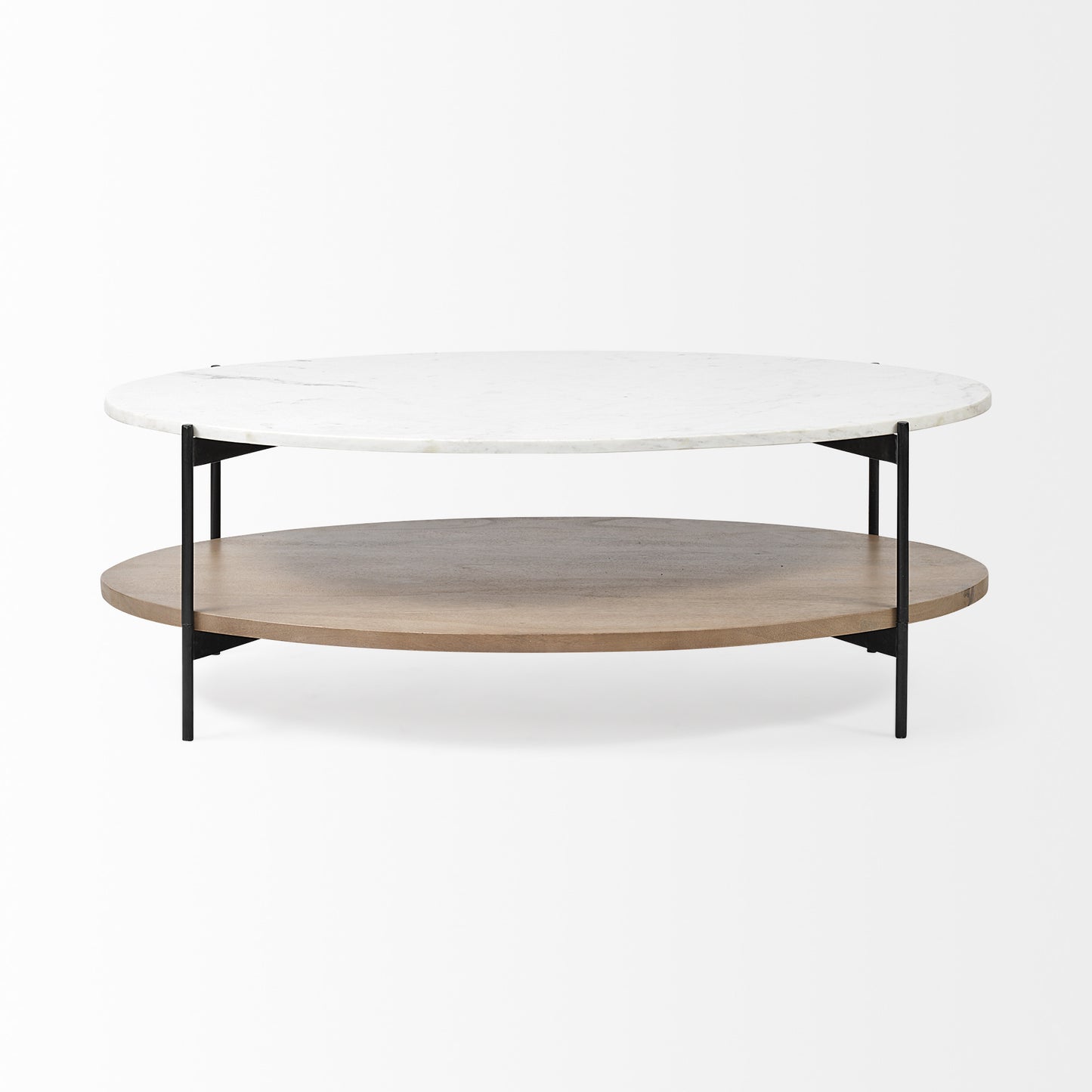 Genuine Marble and Metal Oval Coffee Table with Shelf