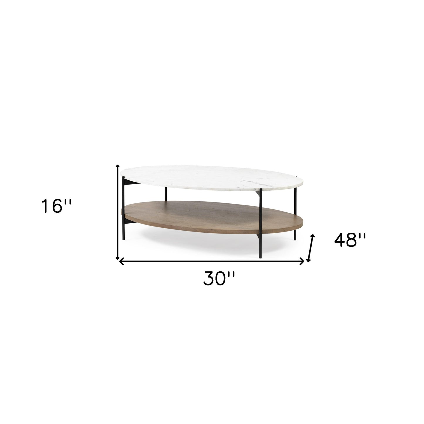 Genuine Marble and Metal Oval Coffee Table with Shelf