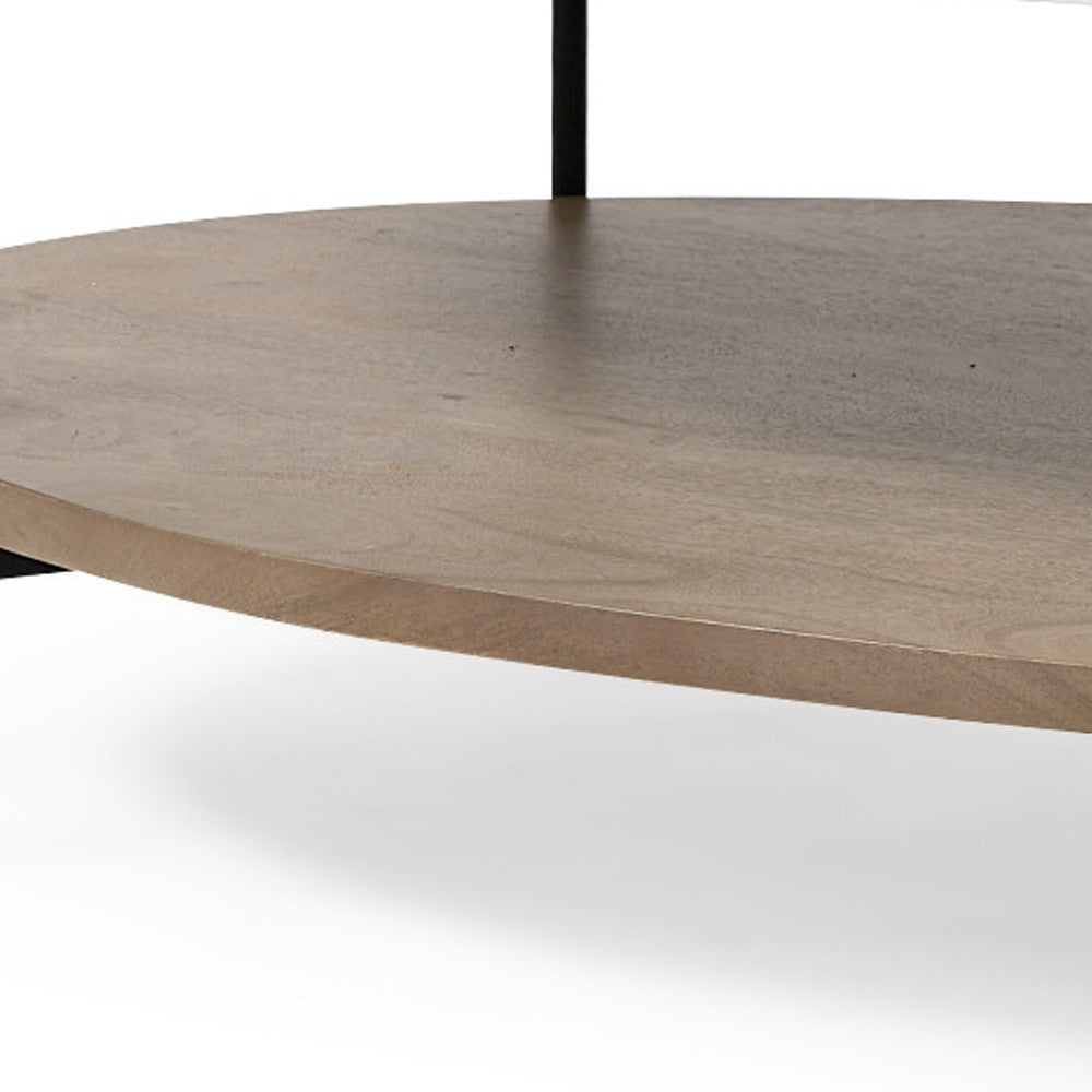 Genuine Marble and Metal Oval Coffee Table with Shelf