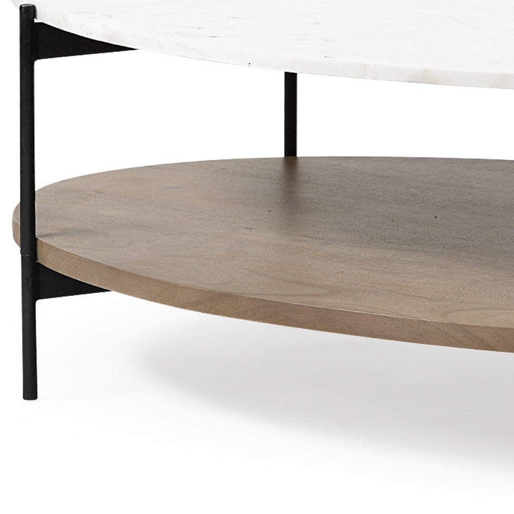 Genuine Marble and Metal Oval Coffee Table with Shelf