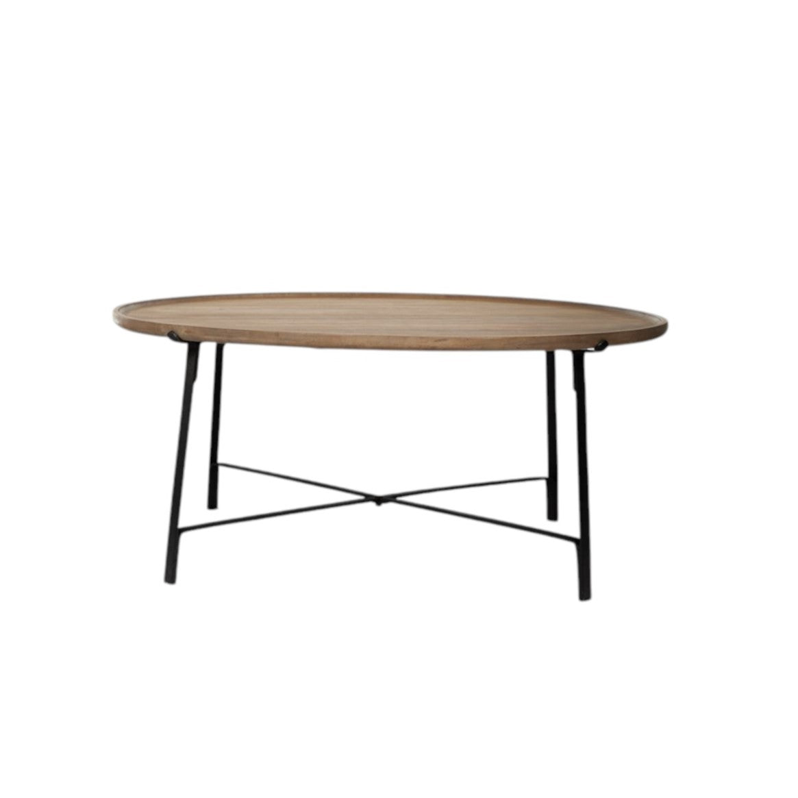 Set of Two Solid Wood and Iron Round Nested Coffee Tables