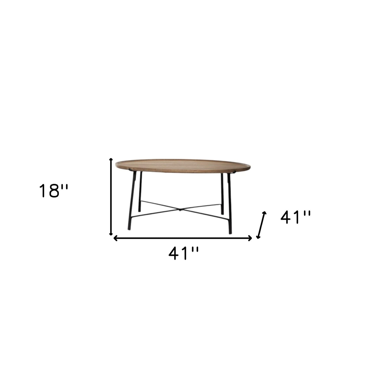 Set of Two Solid Wood and Iron Round Nested Coffee Tables