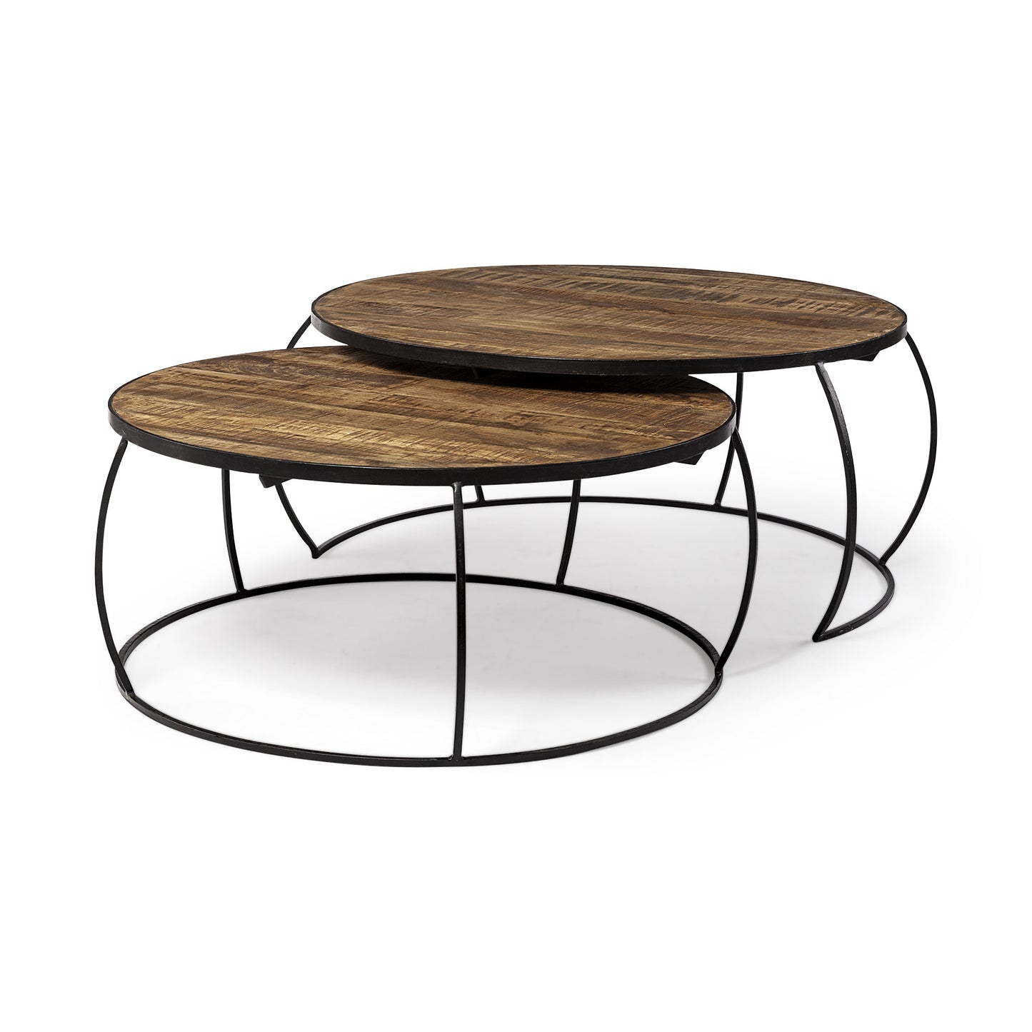 Wood and Metal Round Nested Coffee Tables