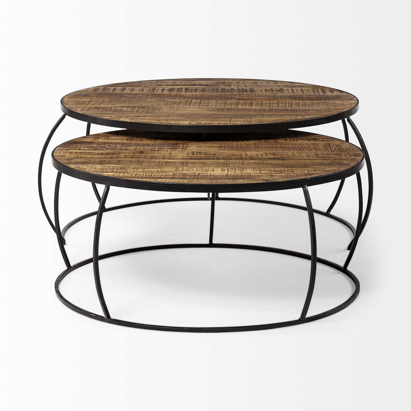 Wood and Metal Round Nested Coffee Tables