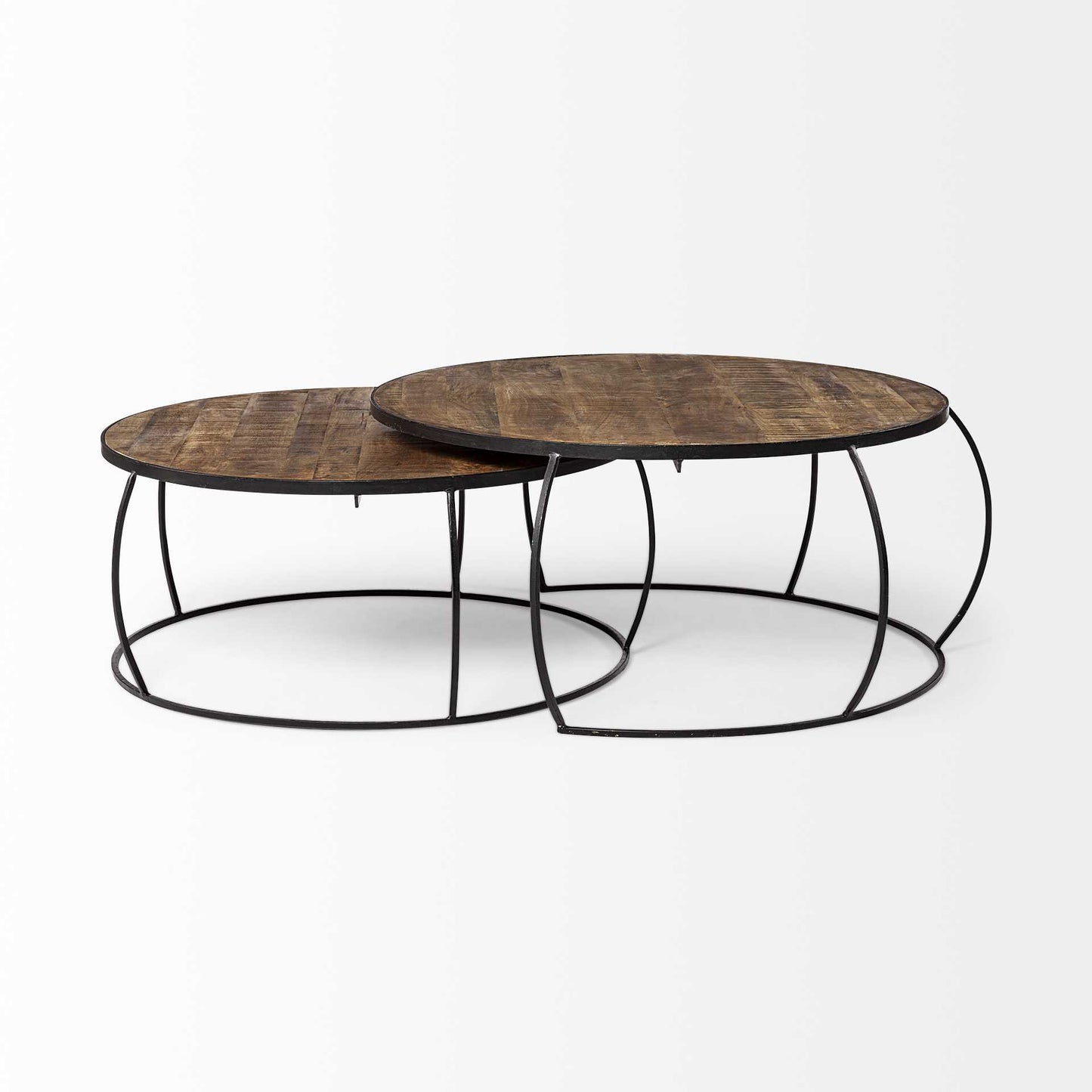 Wood and Metal Round Nested Coffee Tables