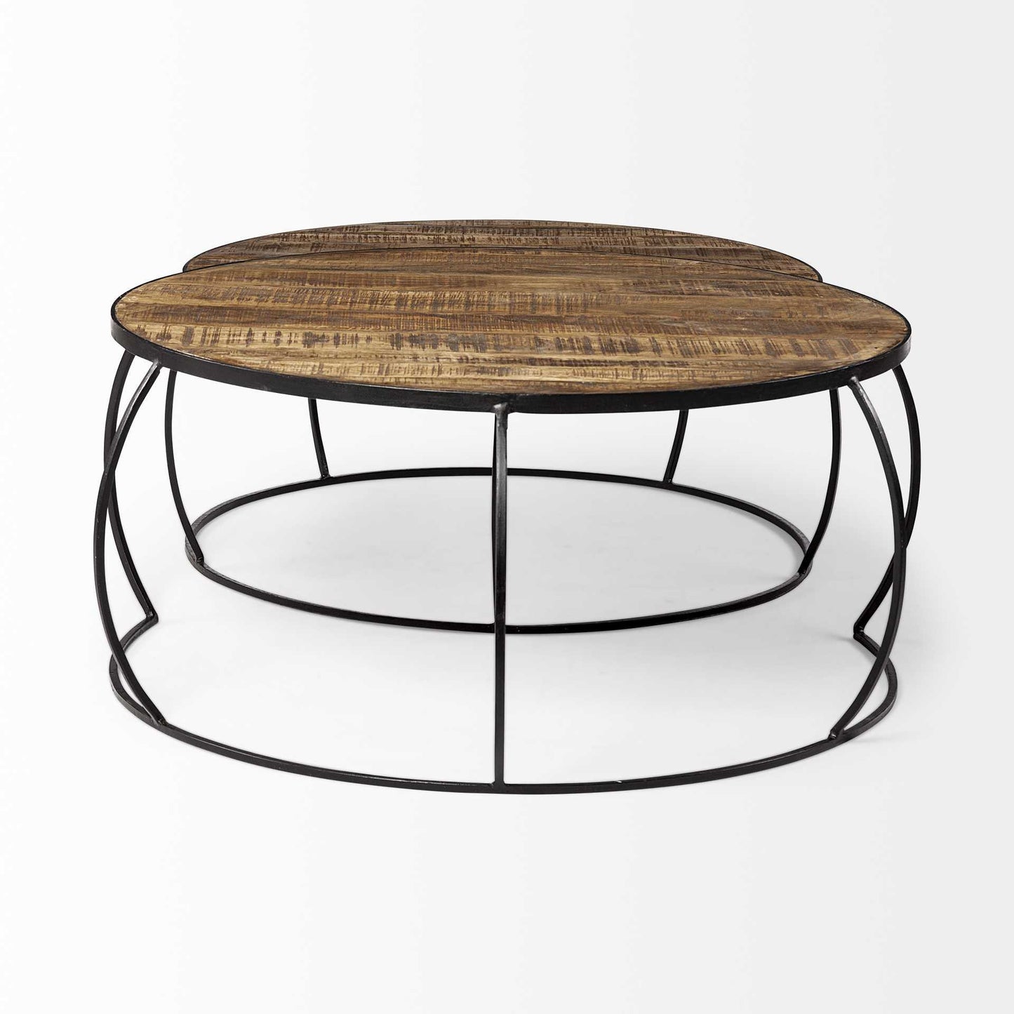Wood and Metal Round Nested Coffee Tables