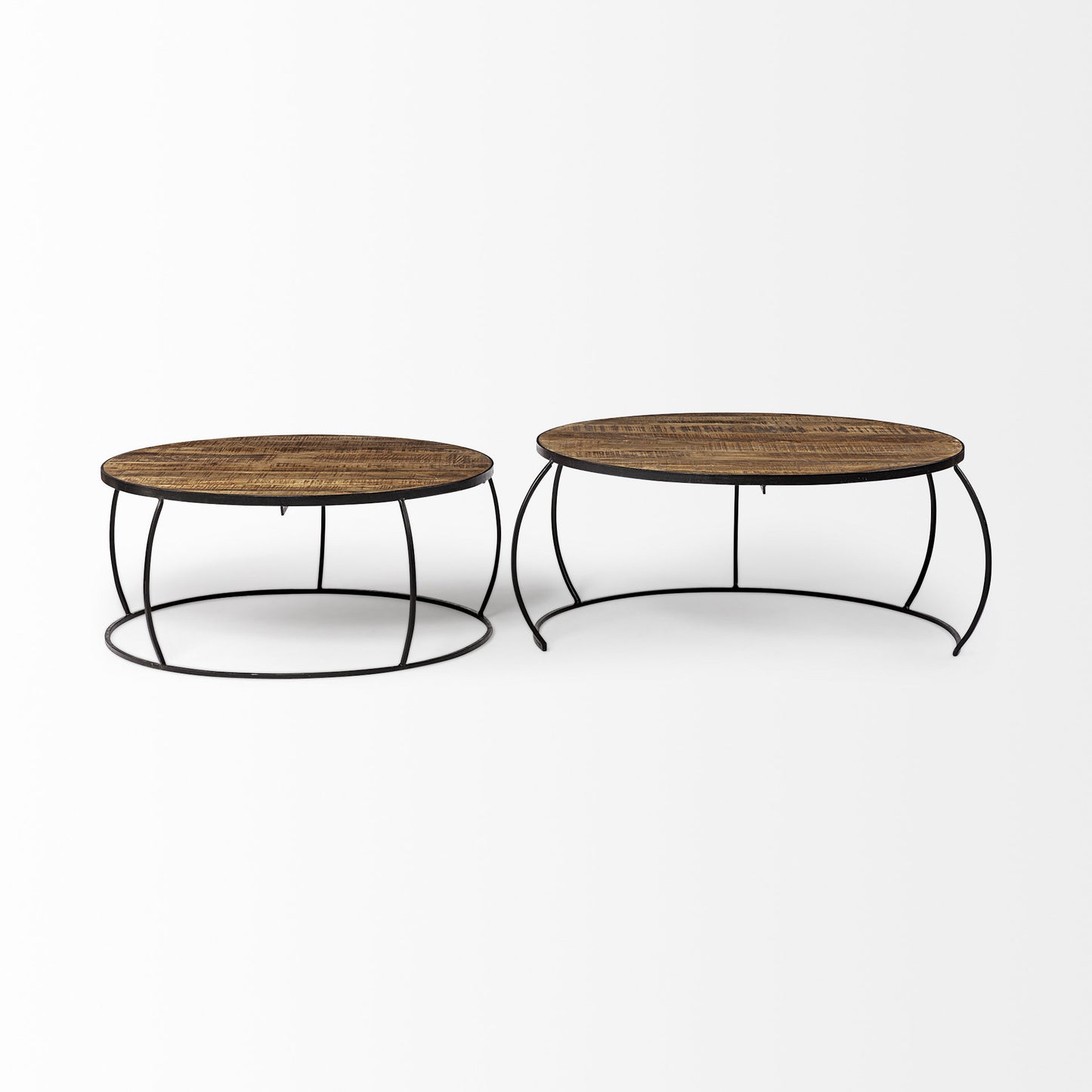 Wood and Metal Round Nested Coffee Tables