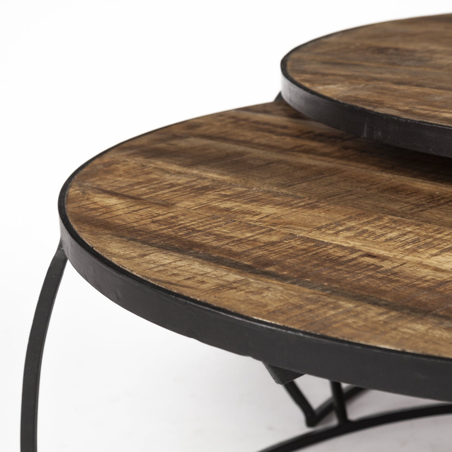 Wood and Metal Round Nested Coffee Tables