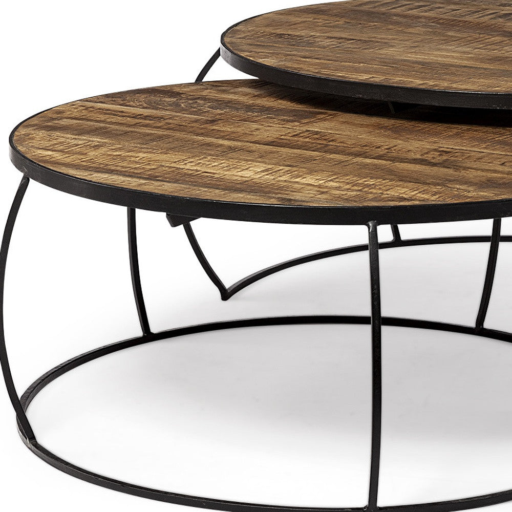 Wood and Metal Round Nested Coffee Tables