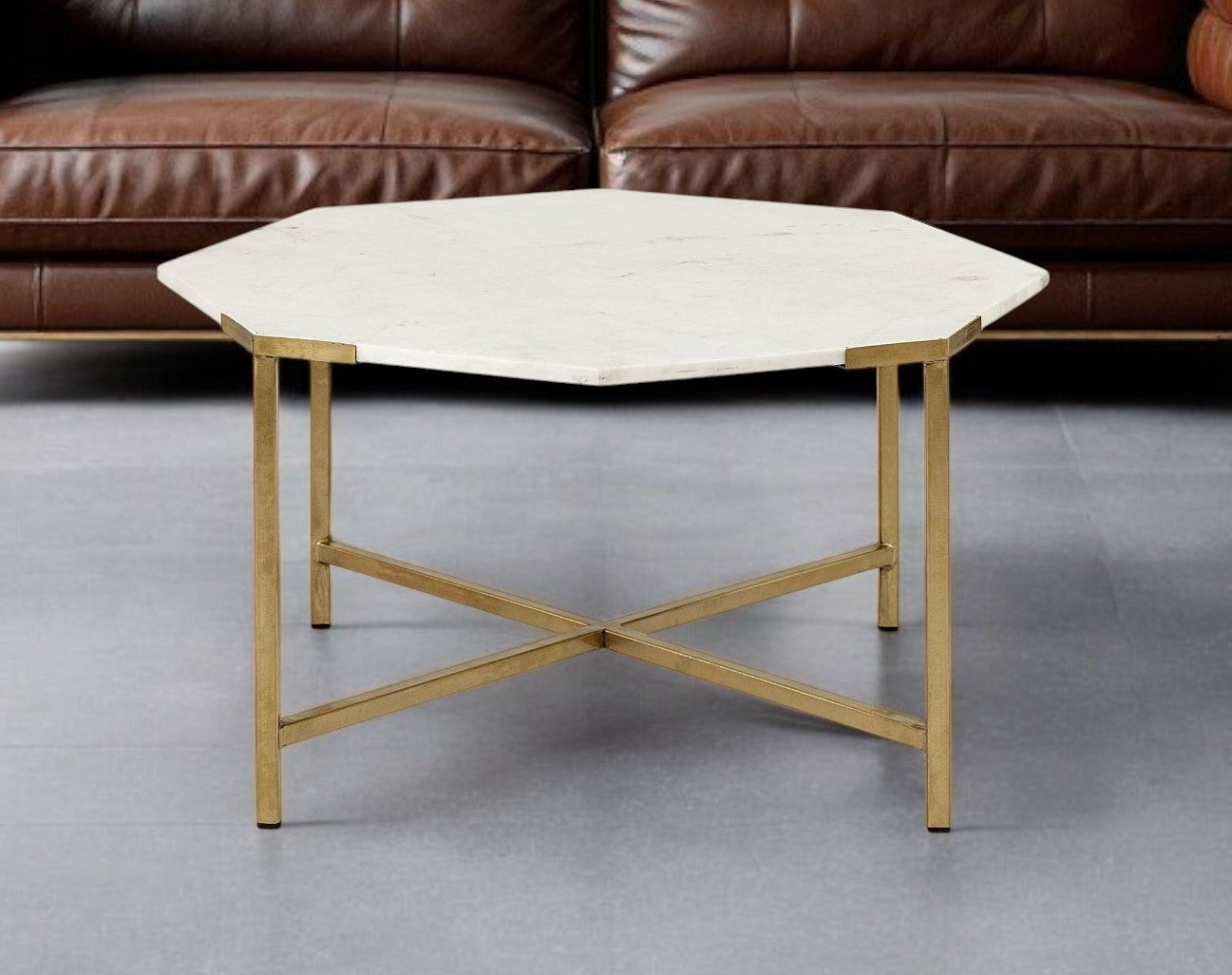 Genuine Marble and Metal Octagon Coffee Table